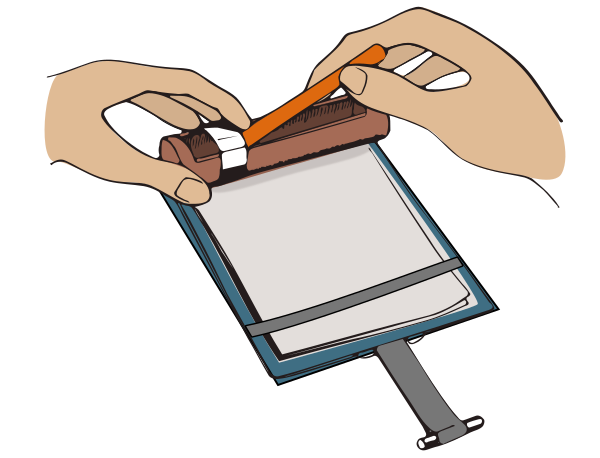 Stift raus Jemand nimmt einen Stift aus Rollgut