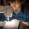 Thomas sewing Rollgut wraps on the sewing machine
